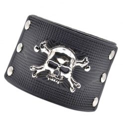 Bracelet Skull Crâne Pirate (Cuir Noir)