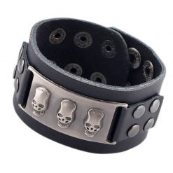 Bracelet Vintage Skull (Cuir Noir)